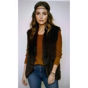 Qi Cashmere womens medium large Rabbit Fur Knit Wool Black Vest 80's designer